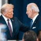 Donald Trump shakes hands with Joe Biden at Trump's inauguration on Jan. 20, 2025 in the U.S. Capitol Rotunda.