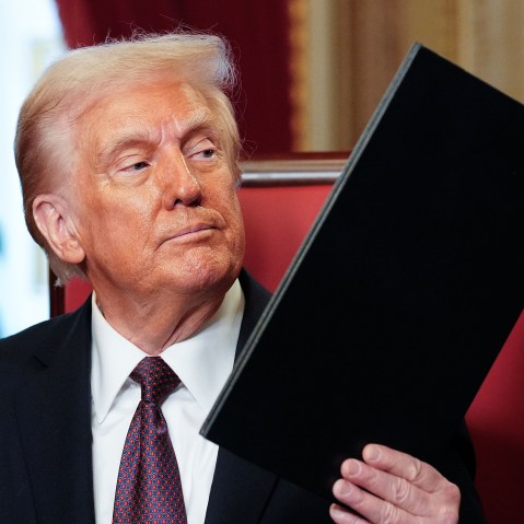 Newly sworn-in President Donald Trump takes part in a signing ceremony in the President's Room following the 60th inaugural ceremony on Jan. 20, 2025 at the US Capitol in Washington, D.C.