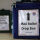 A mail ballot drop box is seen at a polling station
