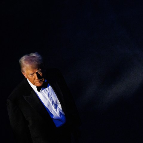 President Donald Trump dressed in a tux from an elevated angle.