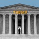 A photo illustration featuring the Jefferson Memorial with Trump's name in gold on top.