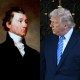 A painted portrait of President James Monroe; President Donald Trump.