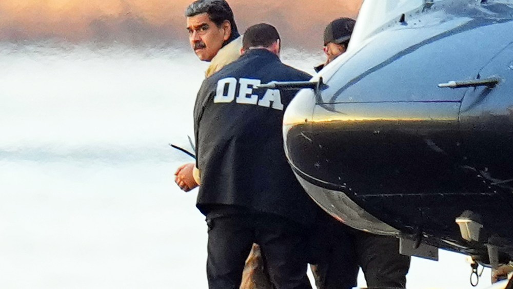 Nicolás Maduro in handcuffs after landing at a Manhattan helipad, escorted by heavily armed Federal agents on Jan. 5.