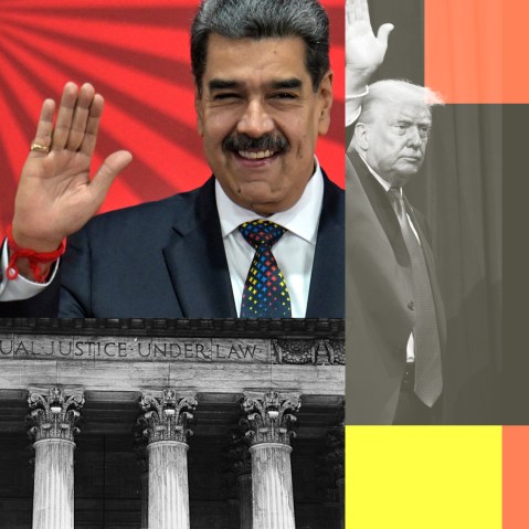 A collage of Nicol&aacute;s Maduro, Donald Trump, and the facade of the Supreme Court building