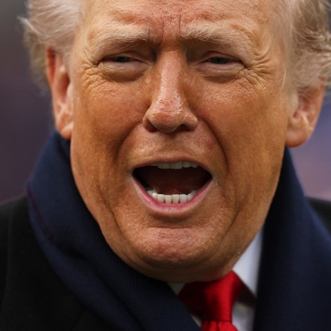 President Donald Trump with his mouth open.