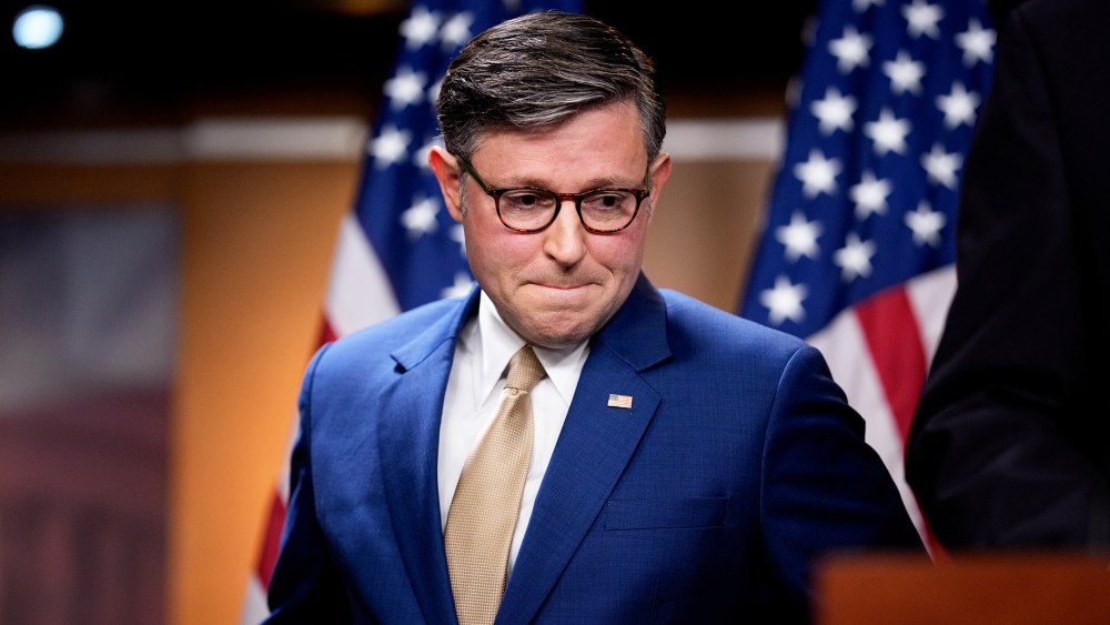 Speaker of the House Mike Johnson appears at a news conference on Oct. 20, 2025, on Capitol Hill.
