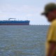 A tanker waits its turn to be loaded with crude oil on May 9, 2025, at Lake Maracaibo in Venezuela.
