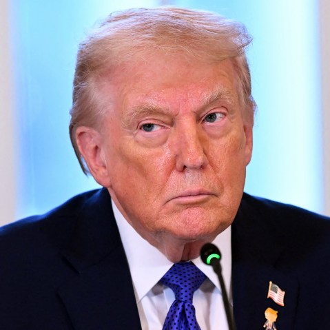 President Donald Trump during a meeting in the East Room of the White House.