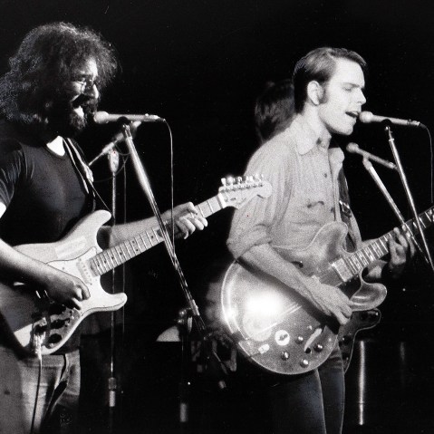 Jerry Garcia and Bob Weir of the "Grateful Dead" perform on March 21, 1972 in NYC.