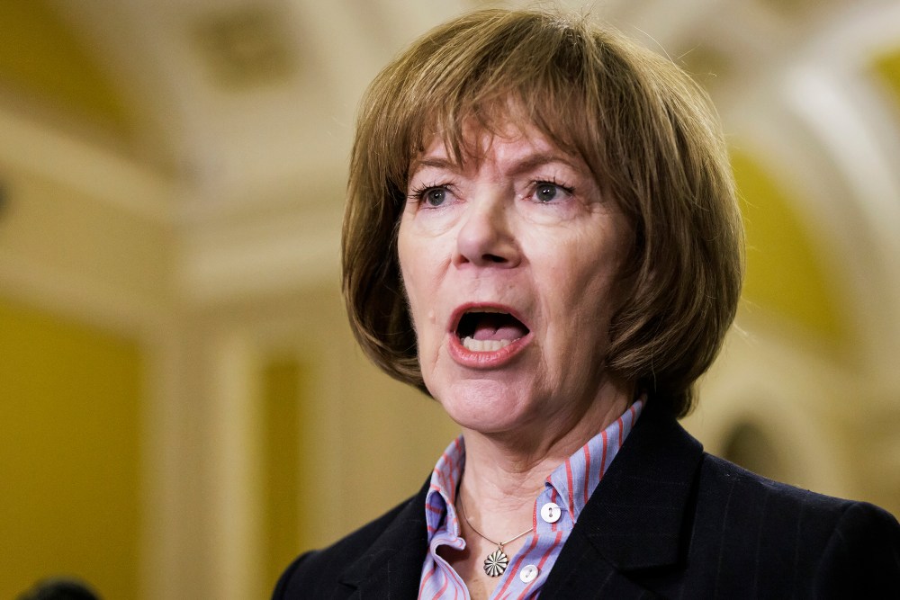 Minnesota Senator Tina Smith during a press conference.