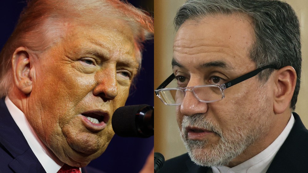 This is a split image of President Trump on the left and Iran's Foreign Minister Abbas Araghchi on the right.