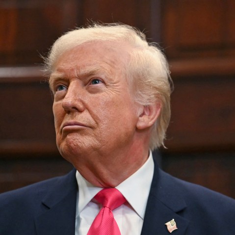 President Donald Trump looking up.