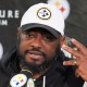 Former Pittsburgh Steelers head coach Mike Tomlin talks with reporters on Jan. 12, 2026 in Pittsburgh.
