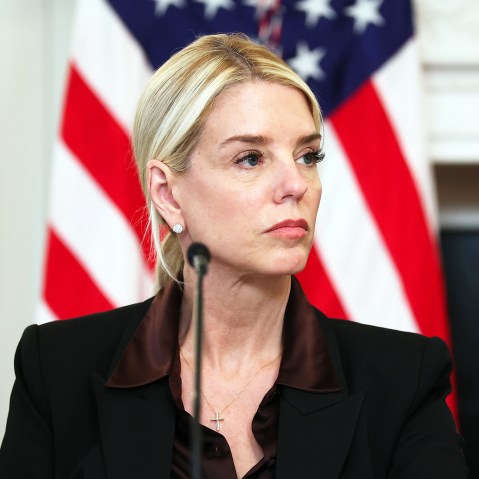 Attorney General Pam Bondi on Oct 08, 2025 during a roundtable discussion in the State Dining Room of the White House.