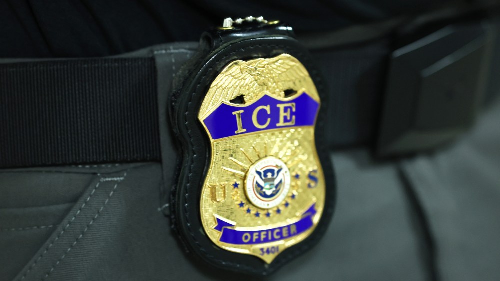 The badge of an Immigration and Customs Enforcement (ICE) on June 09, 2025 in New York City.