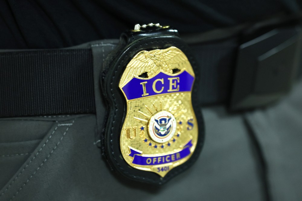 The badge of an Immigration and Customs Enforcement (ICE) on June 09, 2025 in New York City.