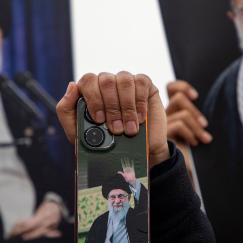 cell phone case with picture of Iran’s supreme leader, Ali Khamenei