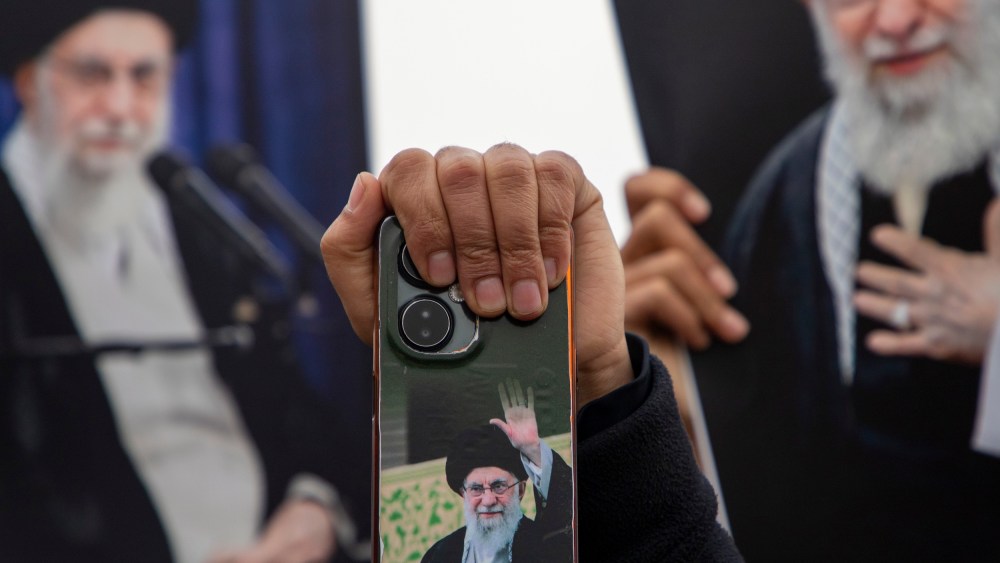 cell phone case with picture of Iran’s supreme leader, Ali Khamenei