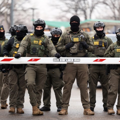US Border Patrol agents stand guard on Jan. 8, 2026 in Minneapolis.