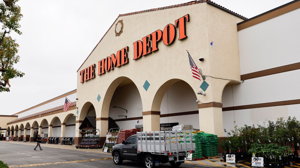 People make their way to the entrance of the Monrovia Home Depot on Aug. 15, 2025 in Monrovia, CA.